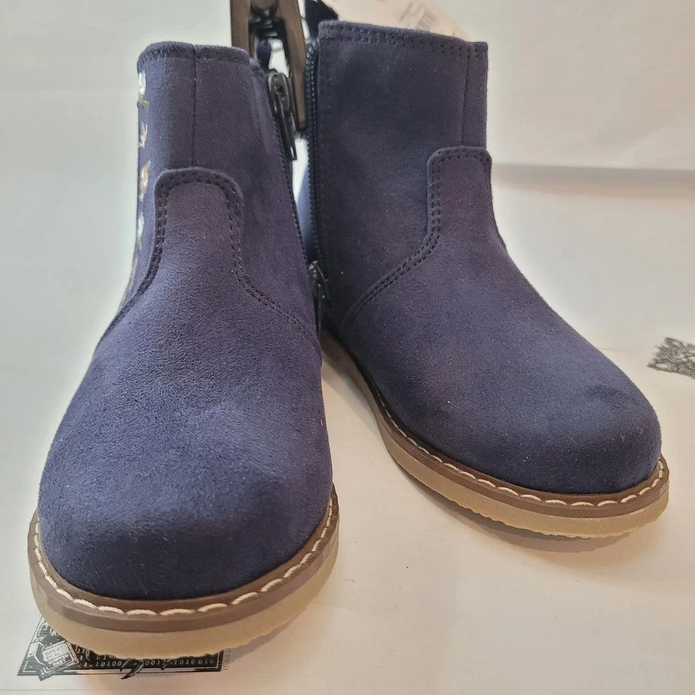 Floral Chelsea Boots Kids Blue Embroidered Ankle‎ Boots Toddler Girls Size 10